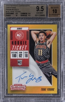 2018-19 Panini Contenders Variations (Premium Gold) #142 Trae Young Signed Rookie Card (#01/10) – BGS GEM MINT 9.5/BGS 10